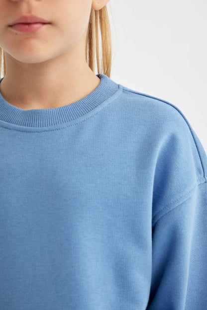 Girl Relax Fit Crew Neck Basic School Sweatshirt - -