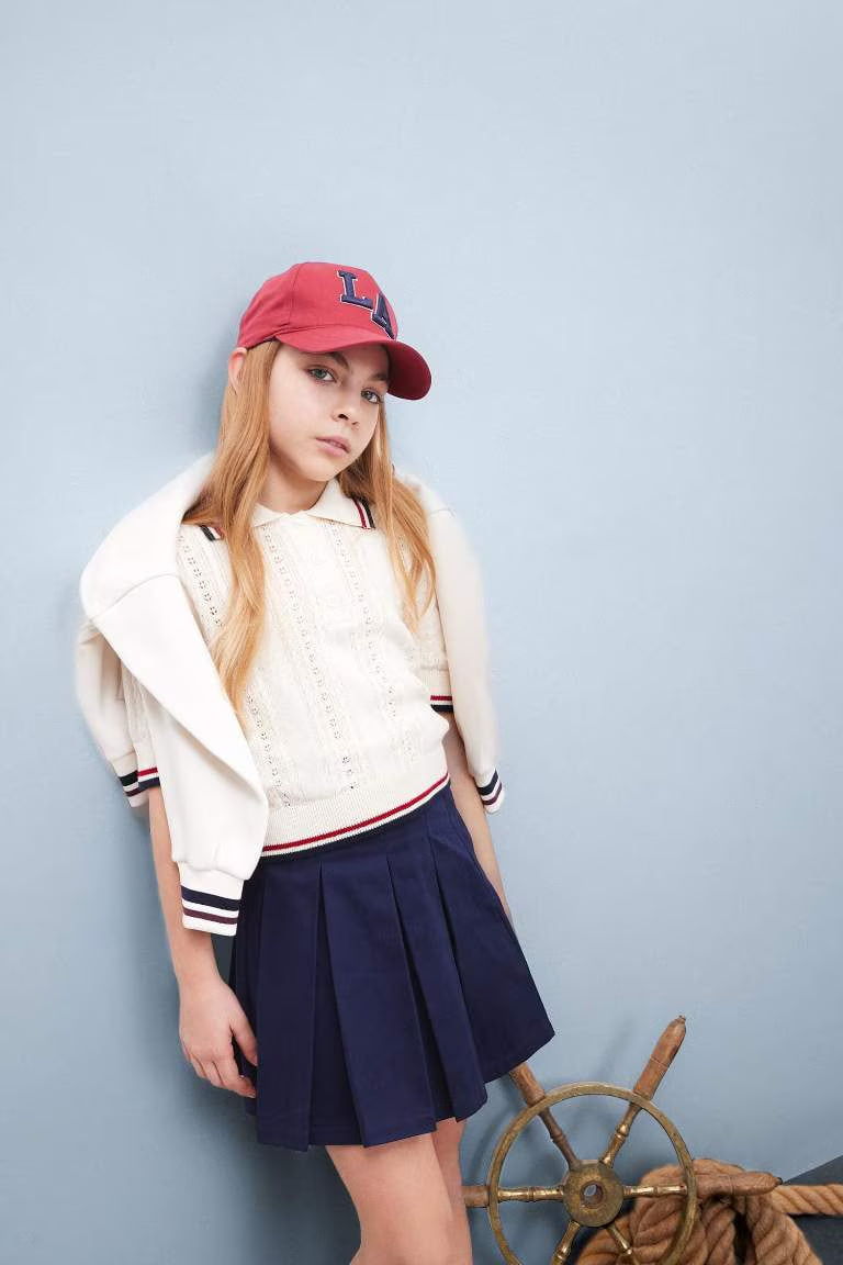 Girl Polo Neck Crop Pullover - -