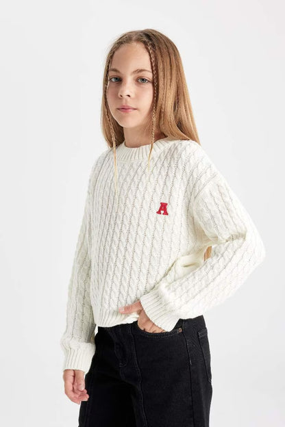 Girl Standard Fit Crew Neck Knitted Pullover - -