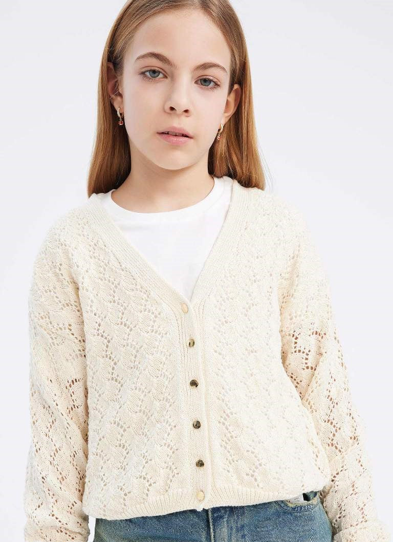 Girl V Neck Cardigan - -