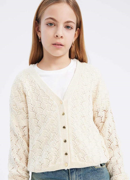 Girl V Neck Cardigan - -