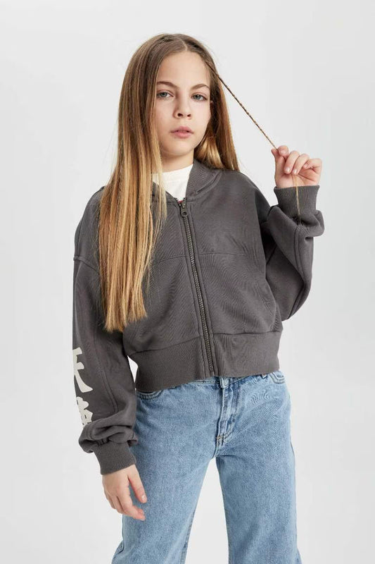 Girl Hooded Zippered Sweatshirt - -