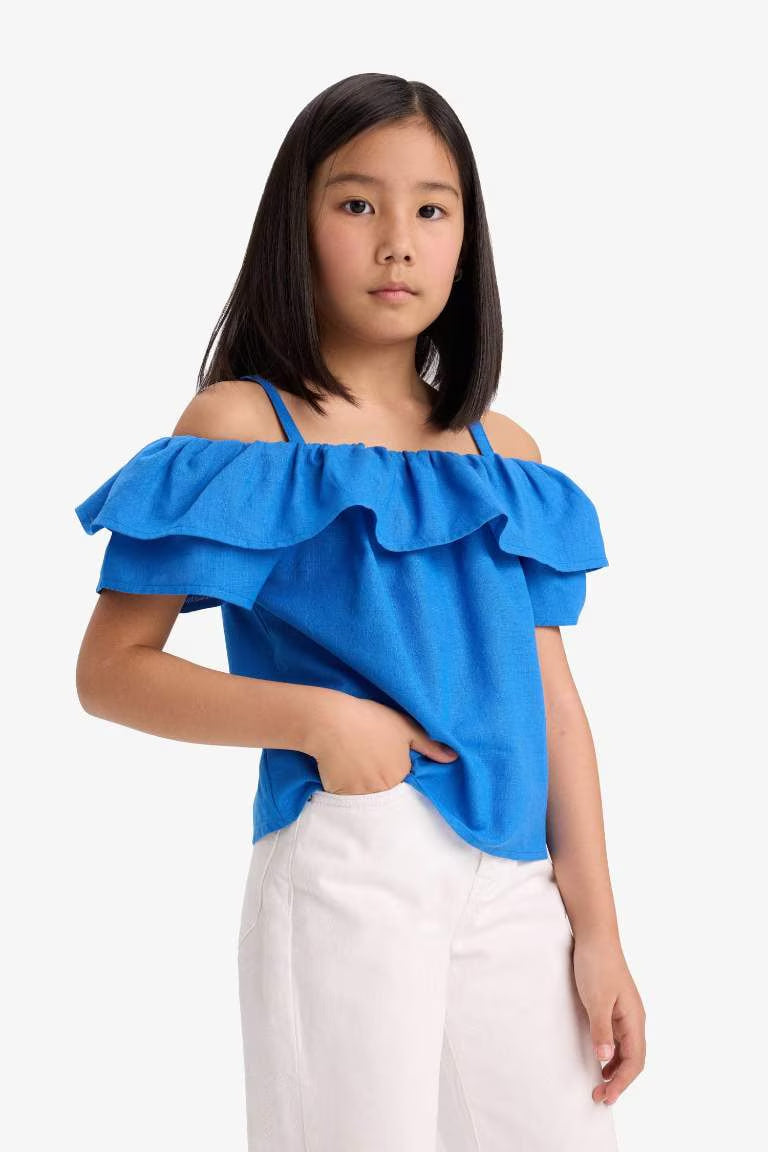 Girl Short Sleeve Blouse - - Blue