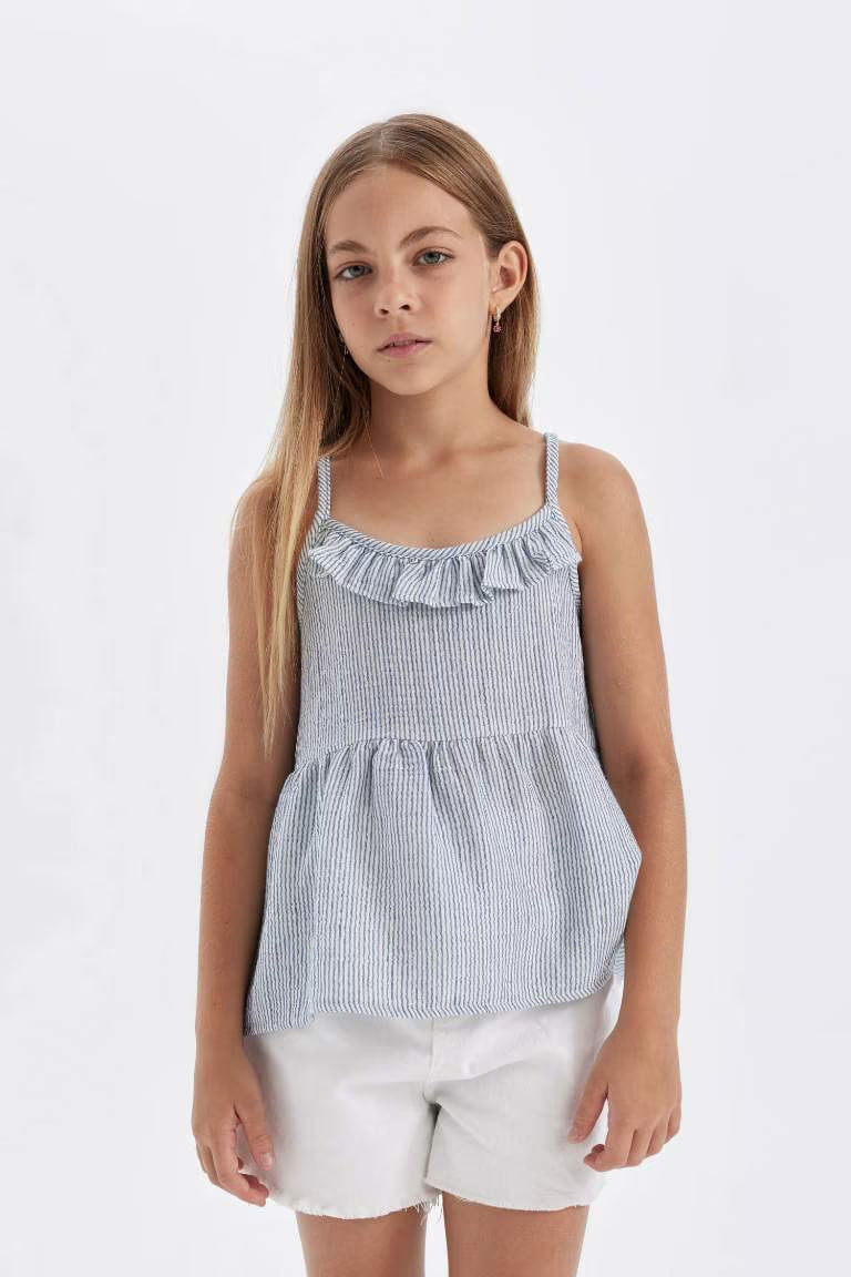 Girl Short Sleeve Blouse - - Striped