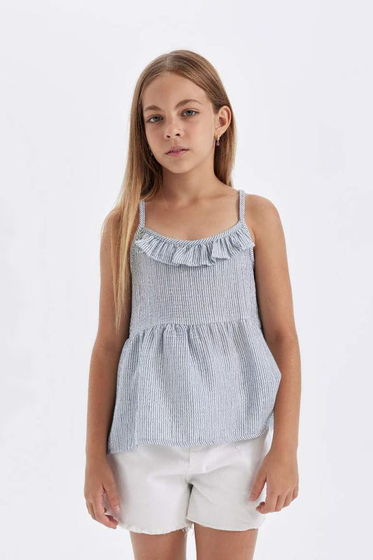 Girl Short Sleeve Blouse - - Striped