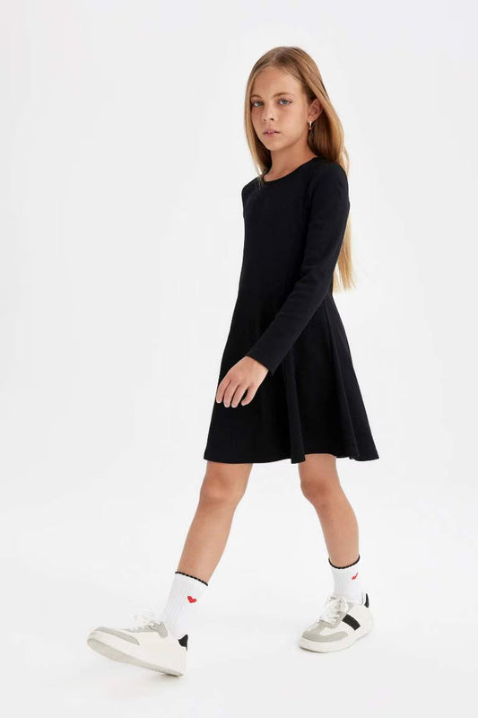 Baby Girl Black Basic Crew Neck Ribbed Camisole Dress - -