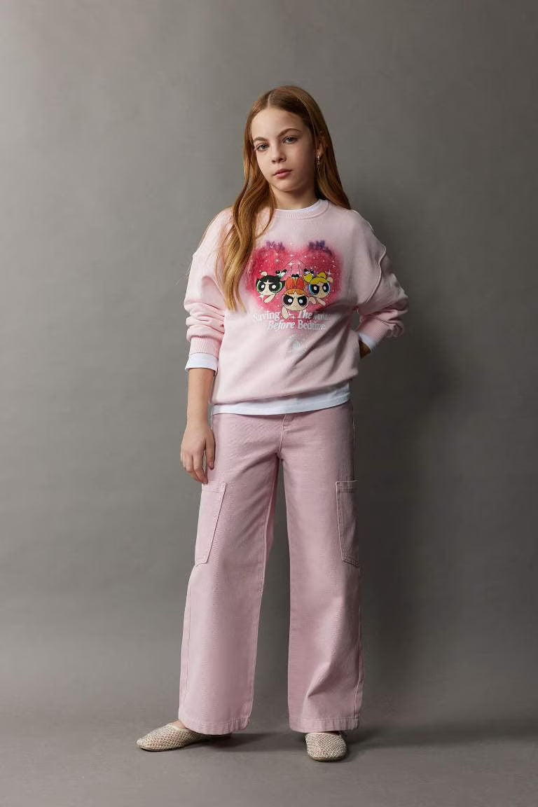 Girl Wide Leg Cargo Jeans - - Pink