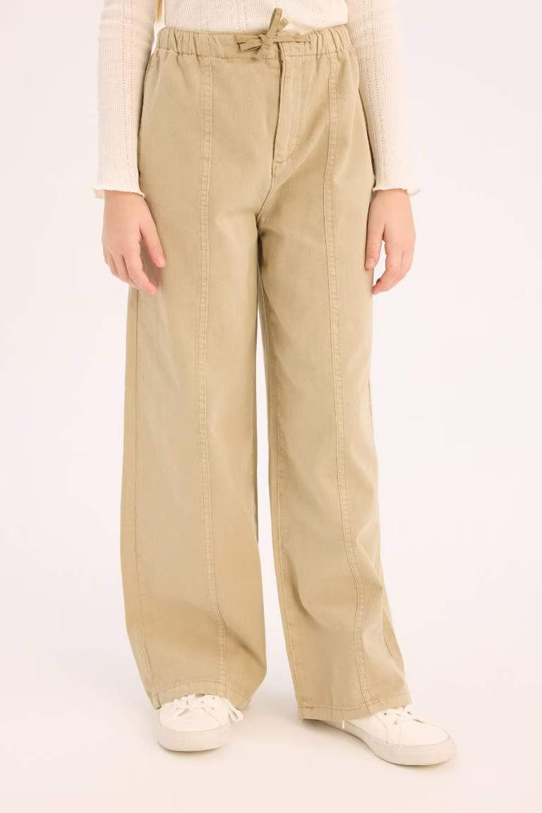 Girl Cotton Wide Leg Trousers - - Beige