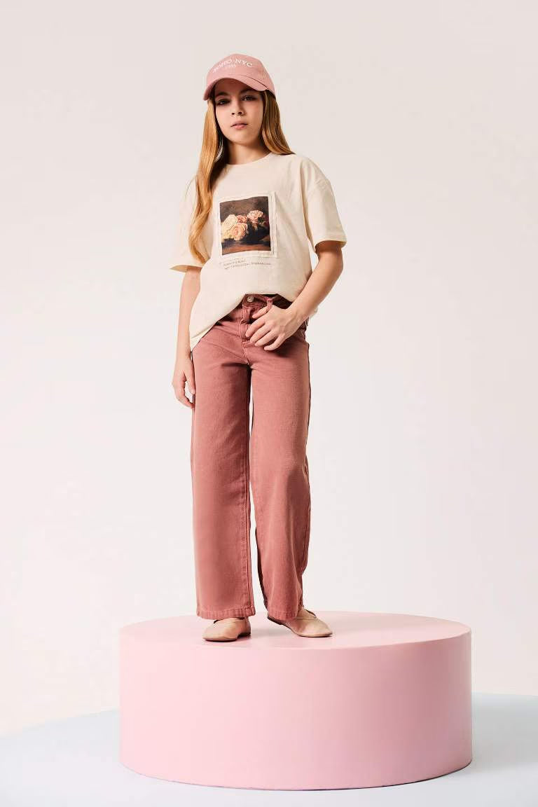 Girl Wide Leg Cotton Cargo Jeans - -