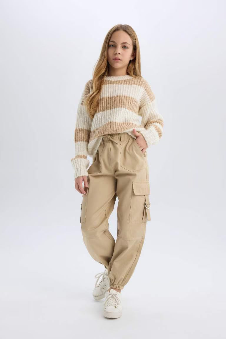 Girl Parachute Jogger Leg Cotton Cargo Pants - -
