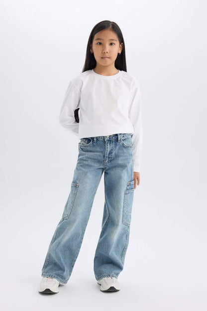 Girl Parachute Jogger Leg Cotton Cargo Pants - -