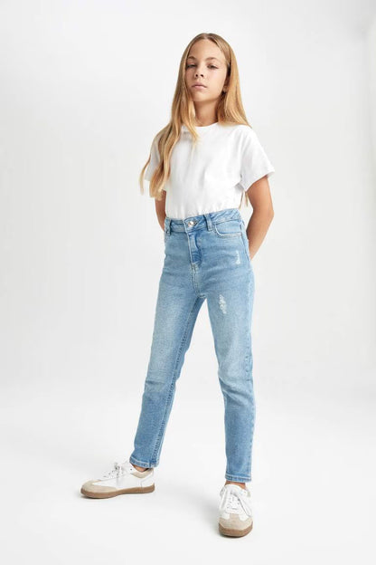 Girl Skinny Fit Ripped Detailed Pocketed Jeans - -