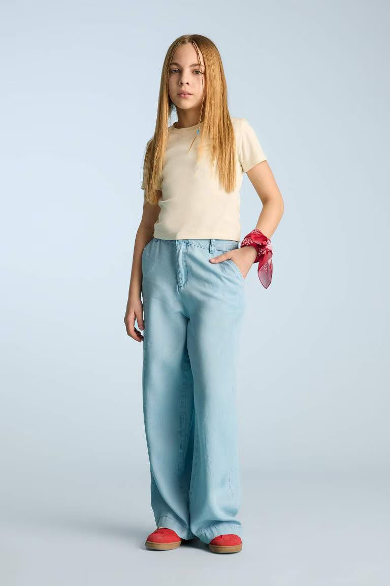Girl Wide Leg Jeans - - sky