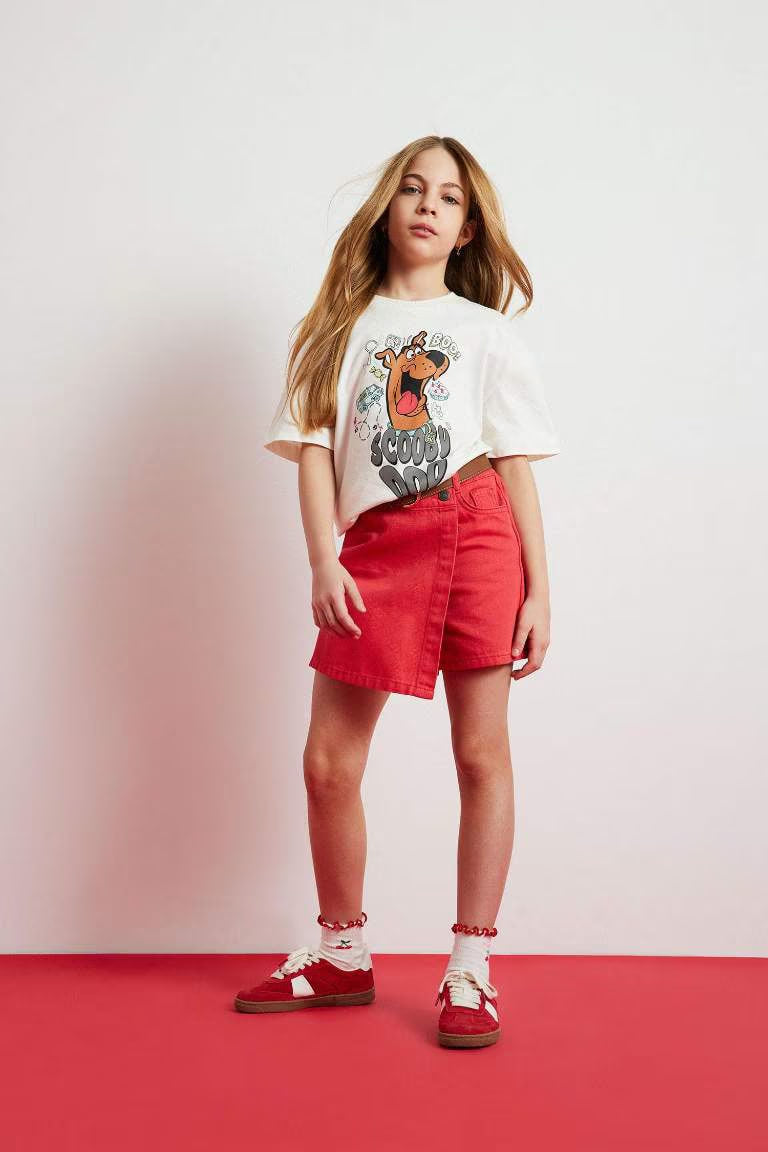 Girl Red Gabardine Skirt - -
