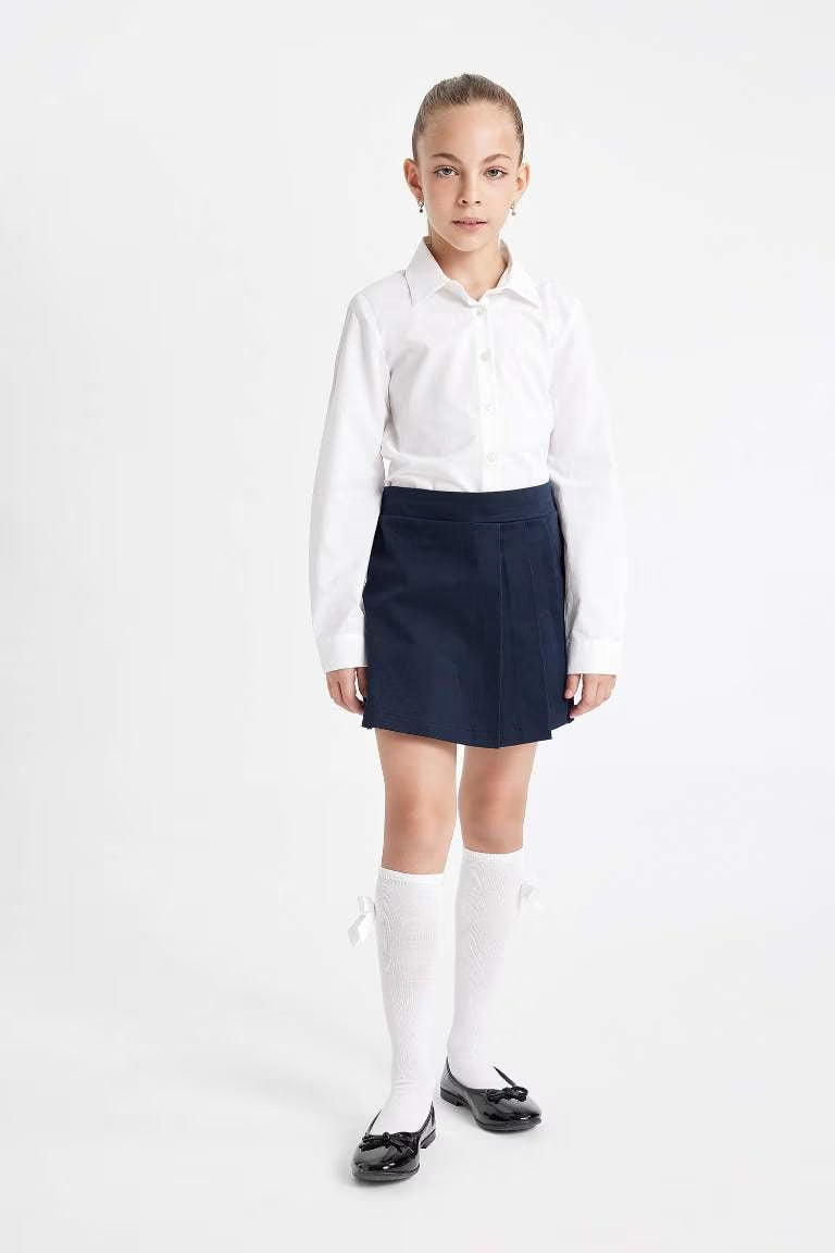 Girl Gabardine Pleated School Skirt - - Navy