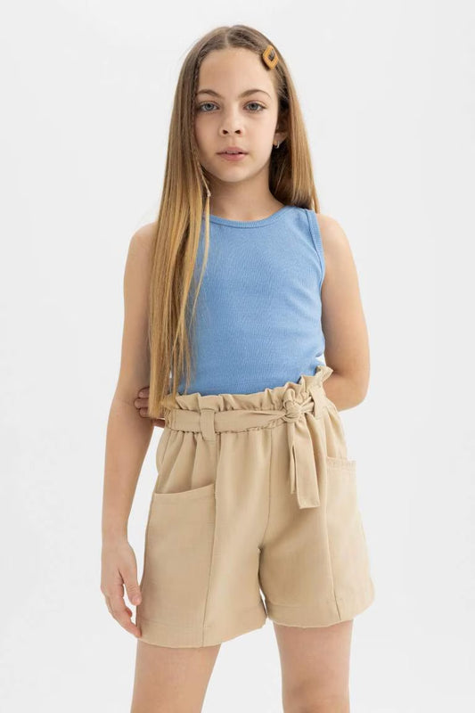 Girl Paperbag Shorts - - Beige