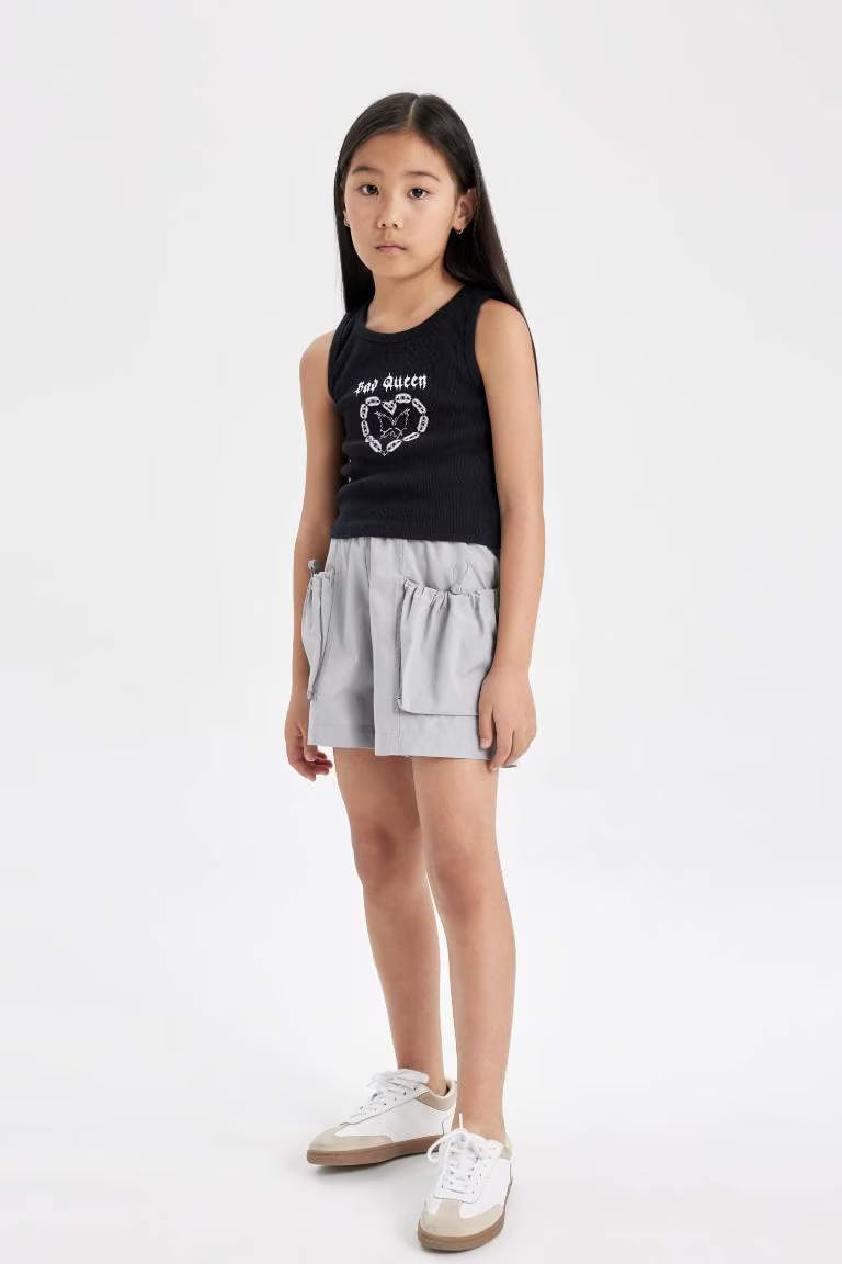 Girl Cotton Pocket Shorts - - Heather