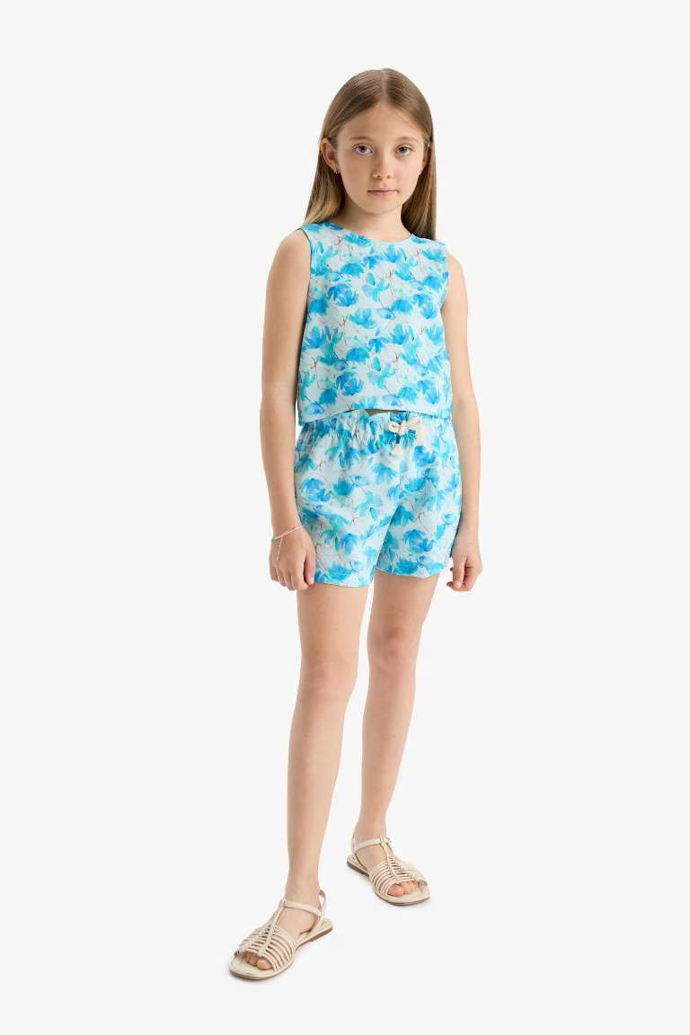 Girl Elastic Waist Shorts - - sky