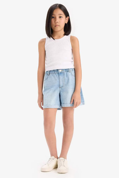 Girl Paperbag Denim Shorts - -