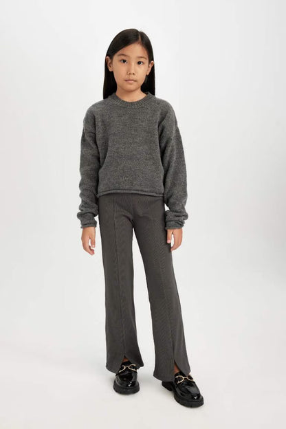 Girl Slit Standard Length Corduroy Leggings - -