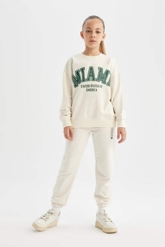 Girl Jogger School Sweatpants - - Ecru