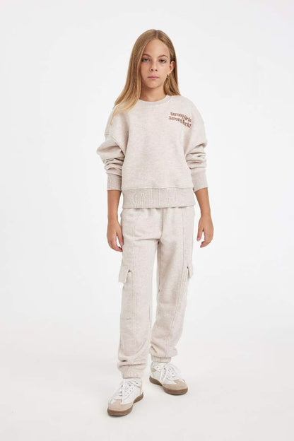 Girl Waist Elasticated Cargo Jogger Sweatpants - -
