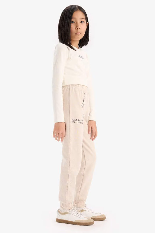 Girl Printed Elastic Waist Leg Jogger Sweatpants - - Beige