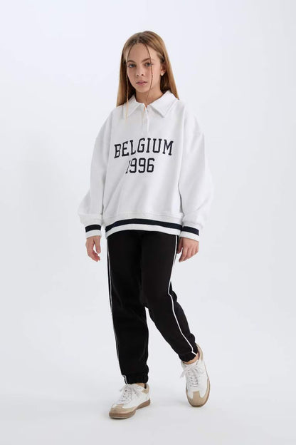 Girl Elastic Waist Printed Cotton Jogger Sweatpants - - Black