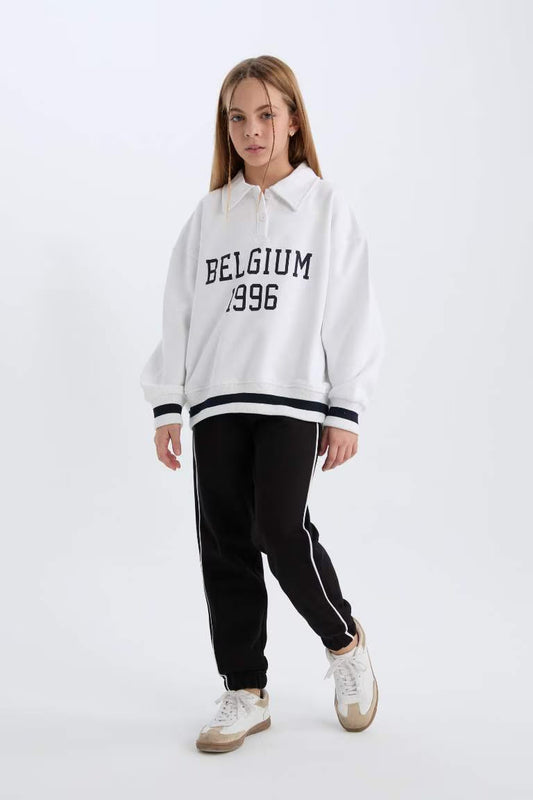 Girl Elastic Waist Printed Cotton Jogger Sweatpants - - Black