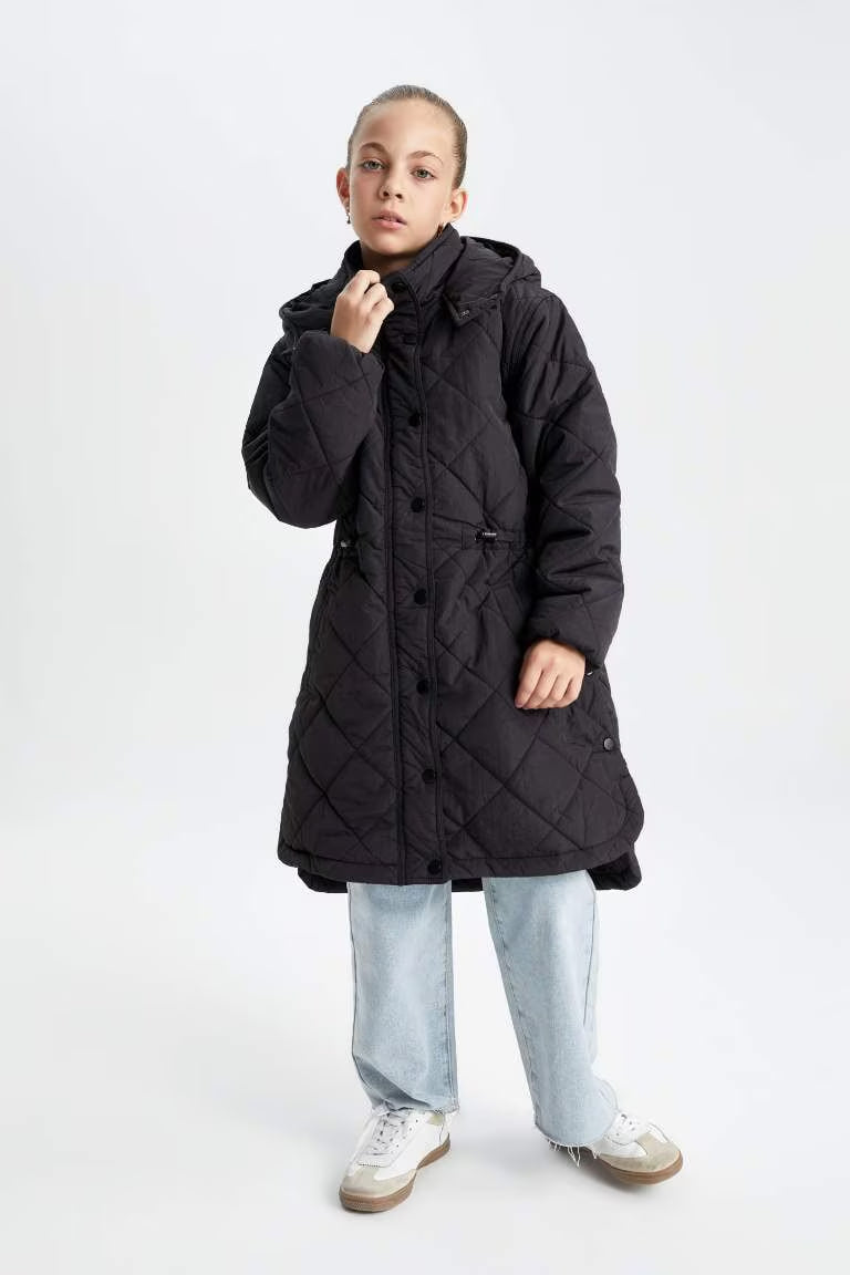 Girl Waterproof Hooded Long Puffer Jacket - -