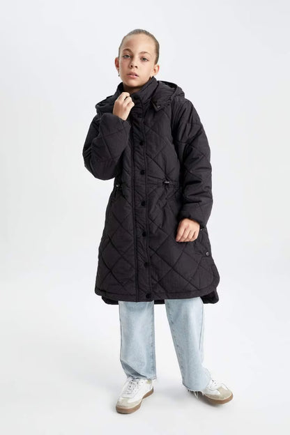 Girl Waterproof Hooded Long Puffer Jacket - -