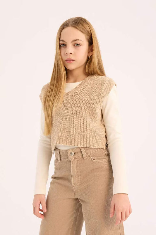 Girl Sweater Vest - - Light brown