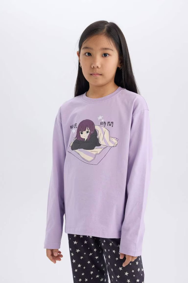 Girl Top Bottom 2 Piece Pajama Set - - lavender