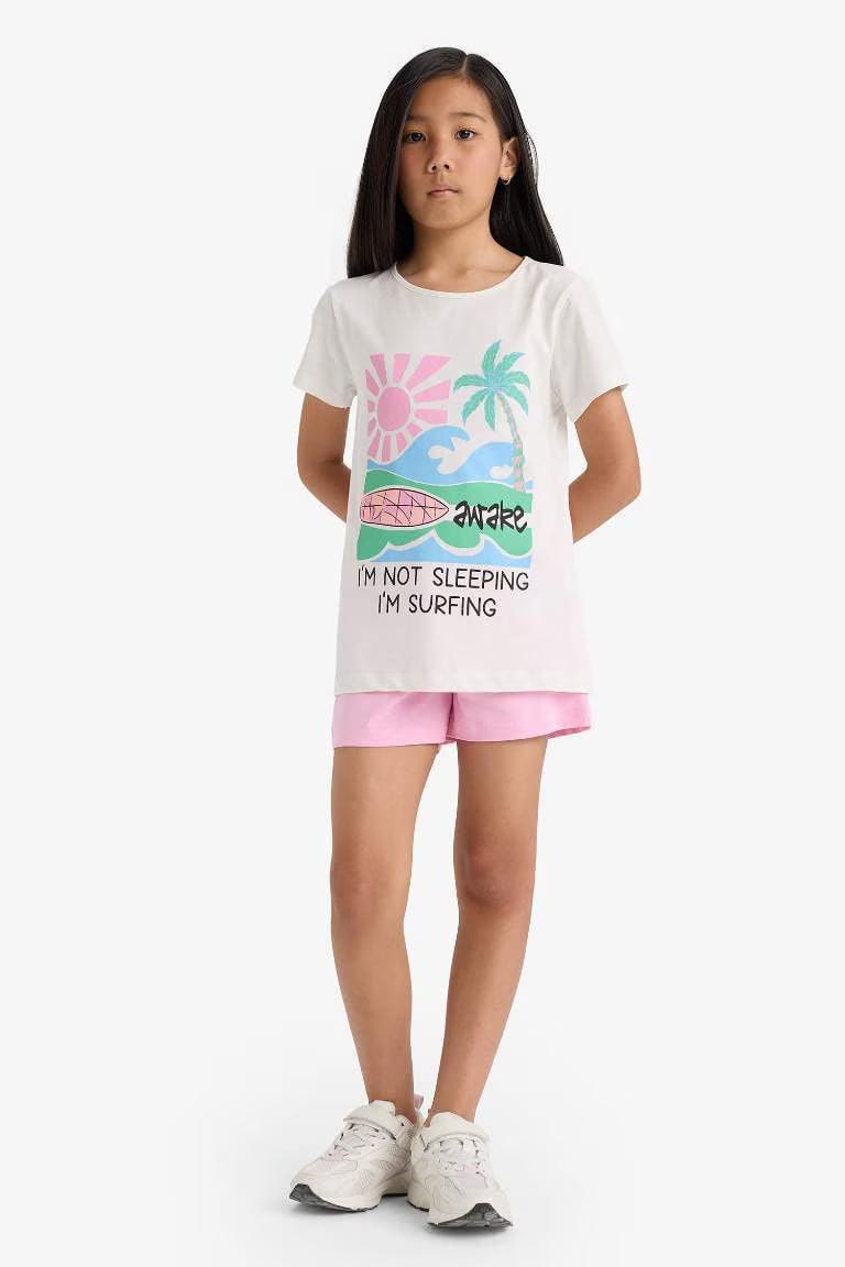 Girl Printed Short Sleeve Top Shorts 2 Piece Pajama Set - -