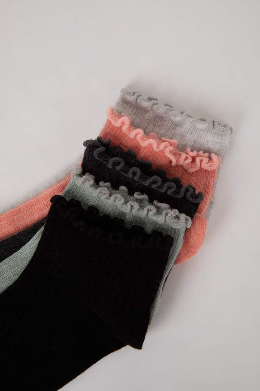 Girl 5 Piece Short Socks - - Multicolor