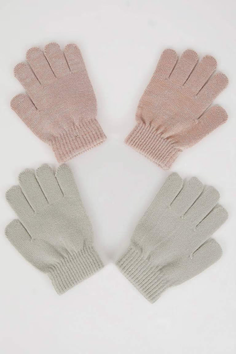 Girl 2 Piece Knitted Gloves - -