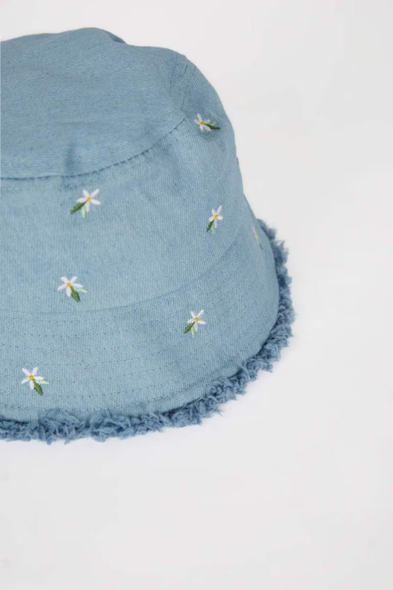 Girl Denim Embroidered Hat - -