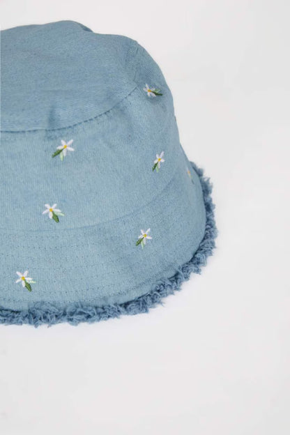 Girl Denim Embroidered Hat - -
