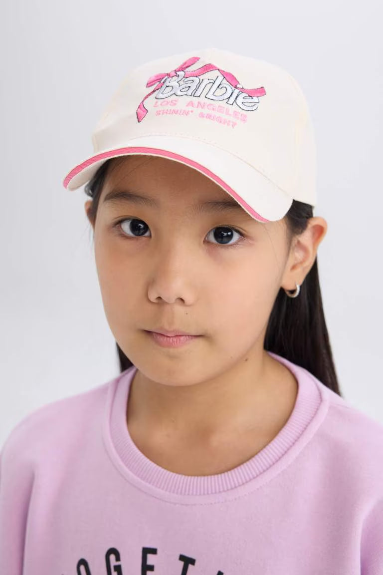 Girl Barbie Embroidered Cotton Cap - - White 5-9