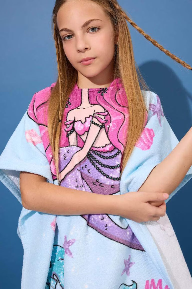 Girl Printed Cotton Poncho Towel - - Multicolor