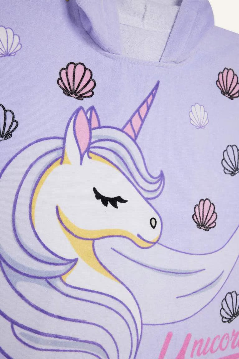 Girl Printed Cotton Poncho Towel - -