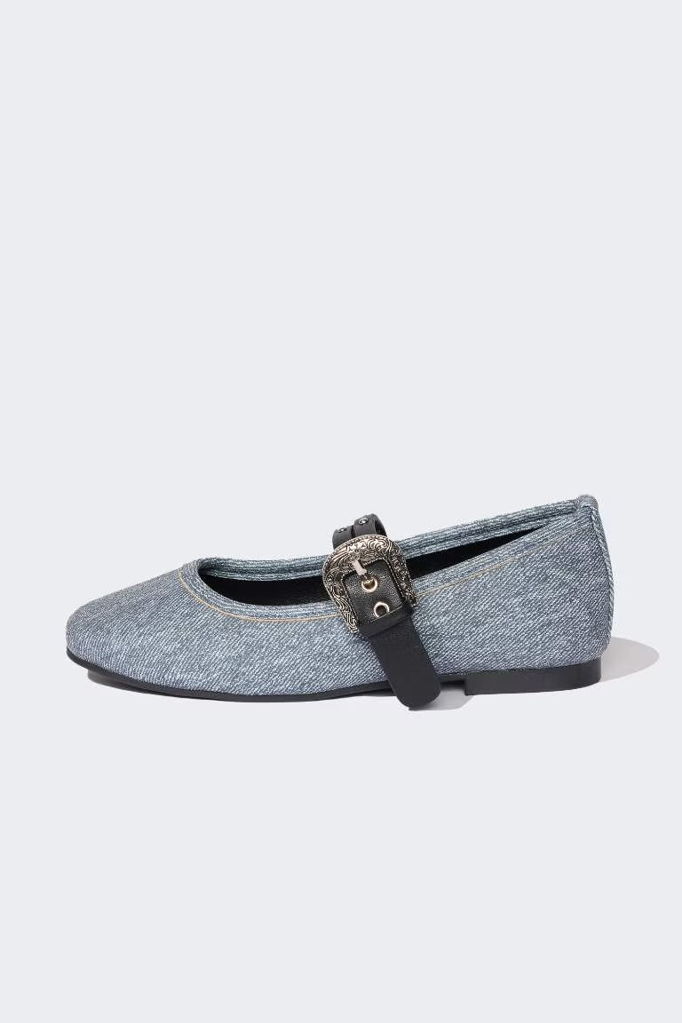 Girl Denim Ballerina Flat Shoes - -