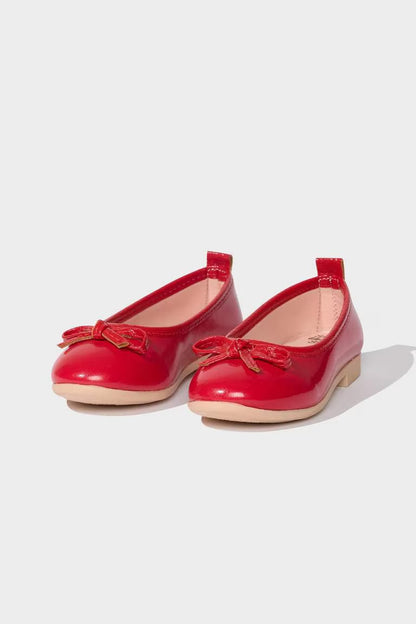 Girl Red Faux Leather Ballerina Flat Shoes - - Red