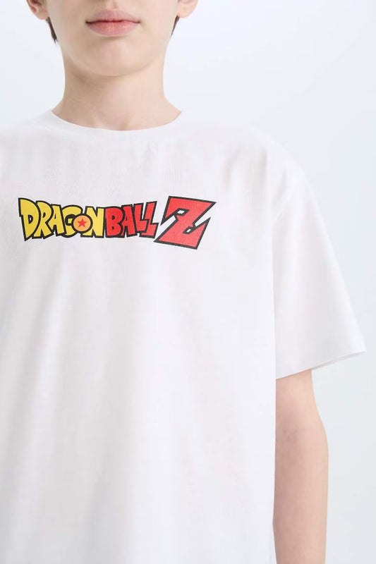 Boy Dragon Ball Crew Neck Back Printed Short Sleeve T-Shirt - - White
