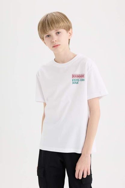 Boy Crew Neck Back Printed Short Sleeve T-Shirt - -