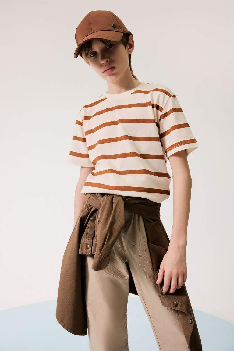 Boy Crew Neck Striped Short Sleeve T-Shirt - -