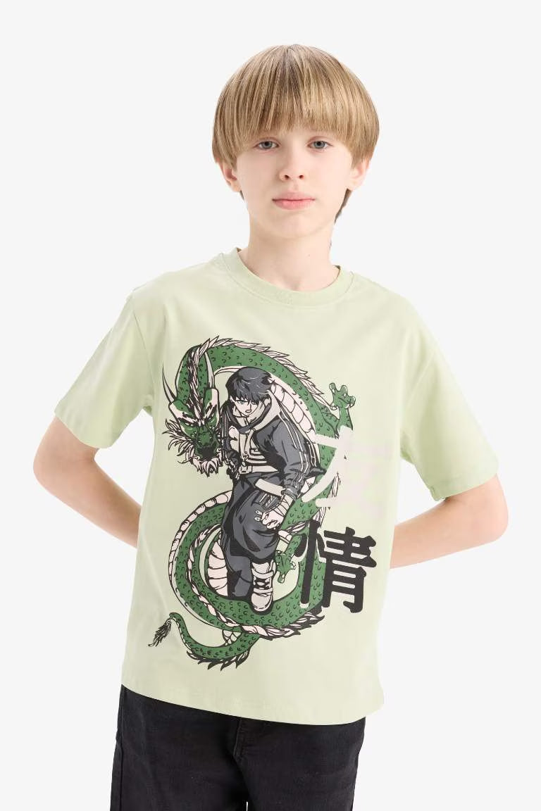 Boy New Regular Fit Crew Neck Anime Printed T-Shirt - -