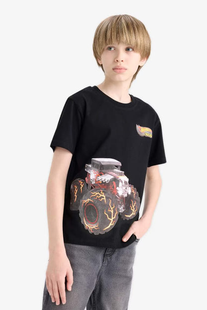 Boy Hot Wheels New Regular Fit Crew Neck T-Shirt - - Black