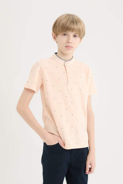 Boy Crew Neck Pique Polo T-Shirt - - Pink