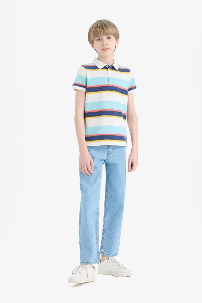 Boy Striped Pique Short Sleeve Polo Shirt - -